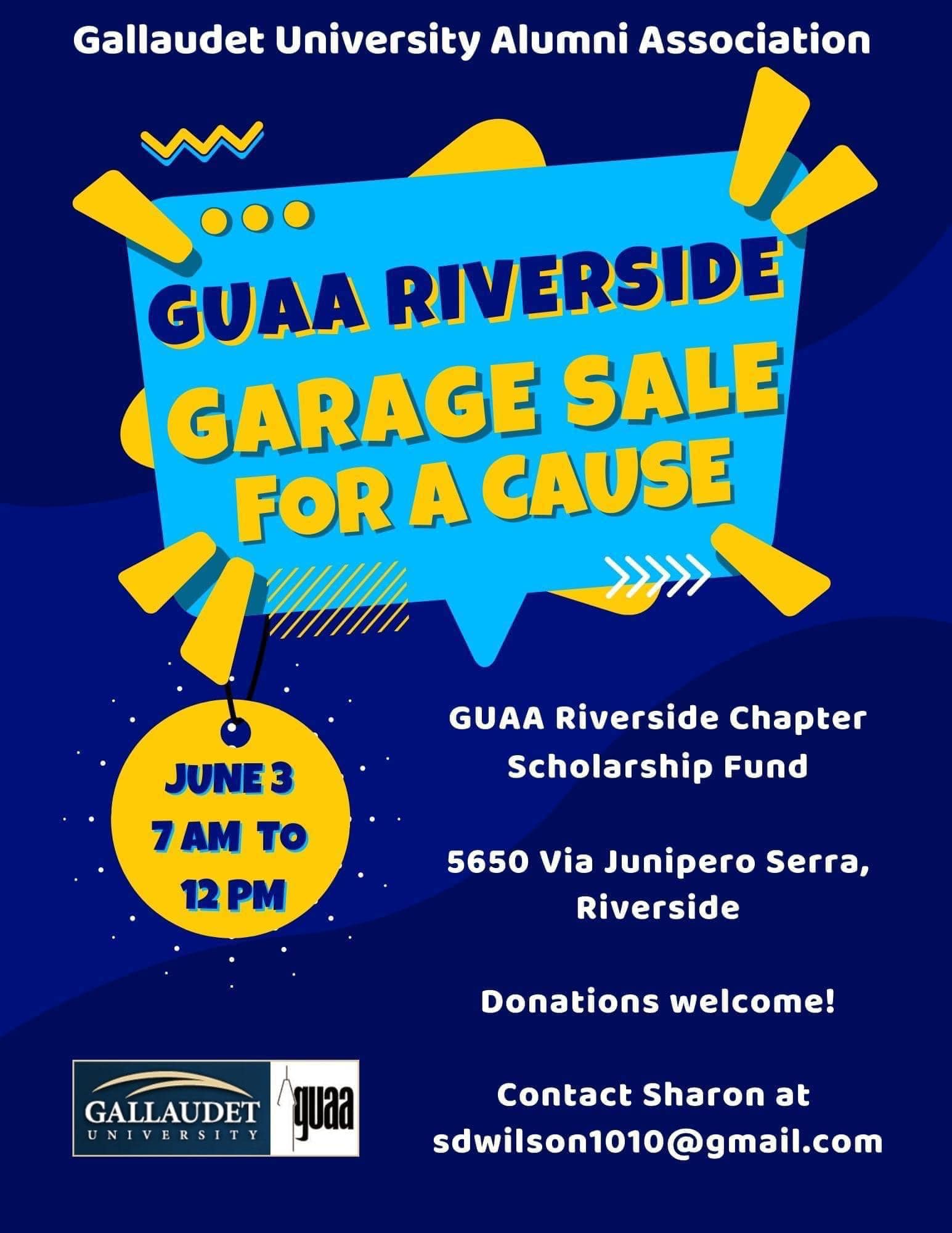 Southern California alumni: Please support the GUAA Riverside Chapter! This garage sale will help fund the chapter’s annual scholarships.