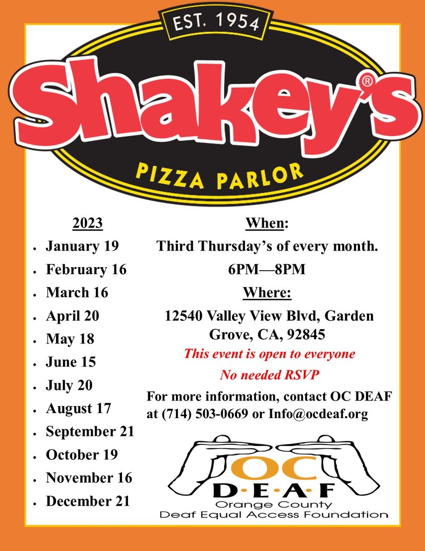 Shakey's will be happening this Thursday in Garden Grove at 6pm and this event is open to everyone!