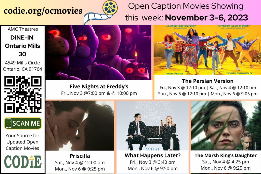 Open Caption Movies at DINEIN Ontario Mills 30 CODIE