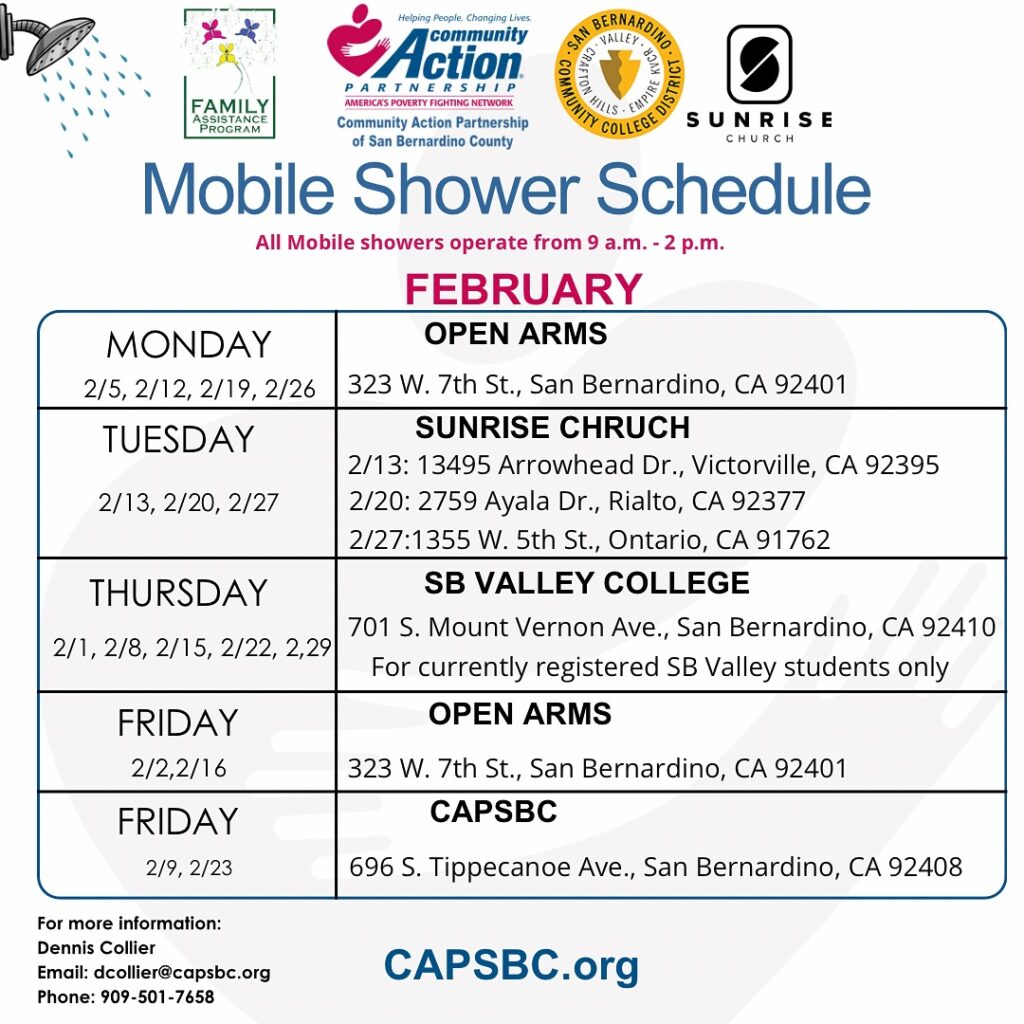 CAPSBC Mobile Shower Schedule